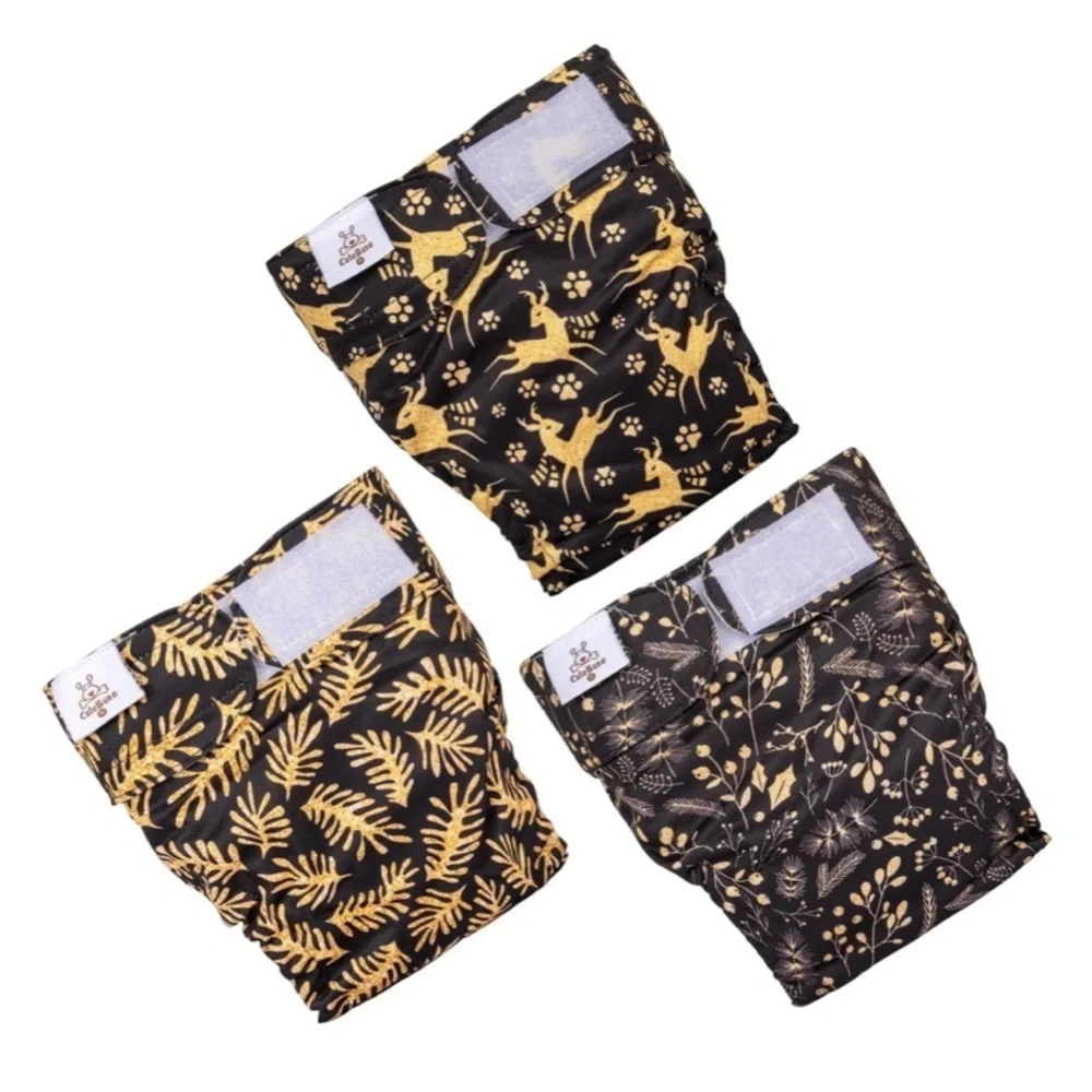 CuteBone Dog Diapers Male Puppy Belly Bands Washable 3 Bands Cute Print New Med.